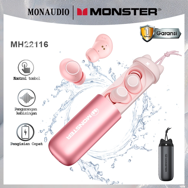 Monster MH22116 หูฟังบลูทูธ tws บลูทูธ5.3 เหมาะสำหรับการเล่นกีฬา ขนาดเล็กและสะดวกสบาย ลดเสียงรบกวนอัจฉริยะ อายุการใช้งานแบตเตอรี่ยาวนาน เสียงรอบทิศทางแบบไฮไฟ หูฟังไร้สาย