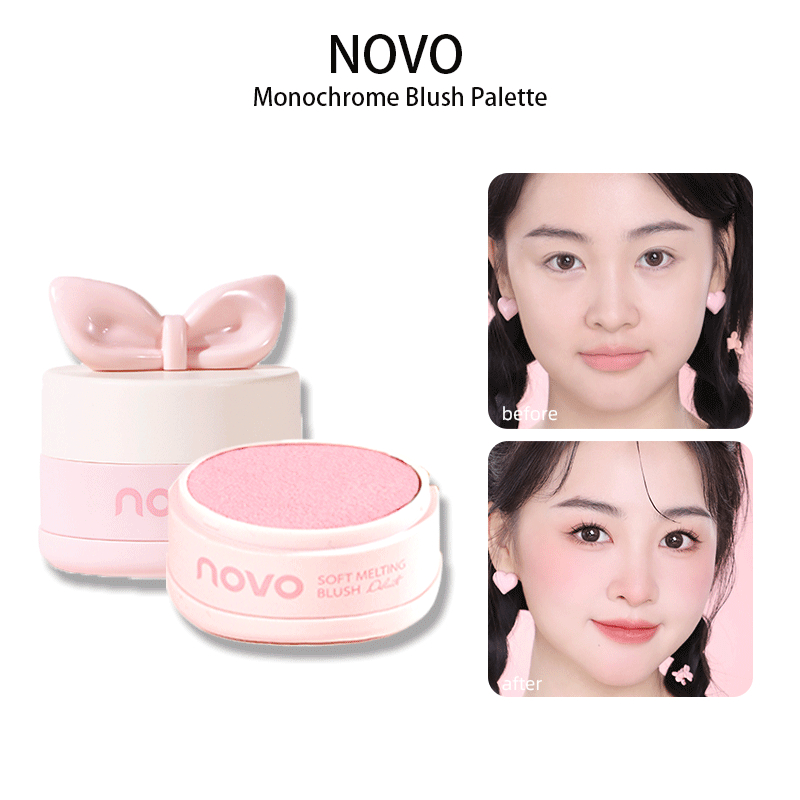 NOVO ใหม่ แป้งบลัชออน 4 สีแสงบางนุ่มธรรมชาติเคลือบสีชมพูแก้มแต่งหน้ากันน้ํา รูจ จานสี 6210