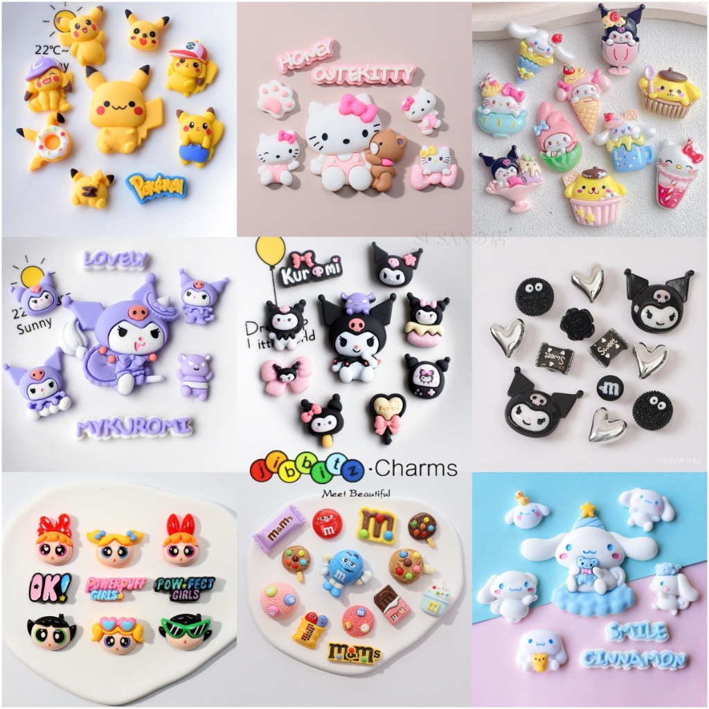 Jibbitz Crocs รองเท้าแตะสติกเกอร์ Kuromi/KT Cat/Pikachu ชุด DIY รองเท้าตกแต่งหัวเข็มขัดอุปกรณ์เสริม