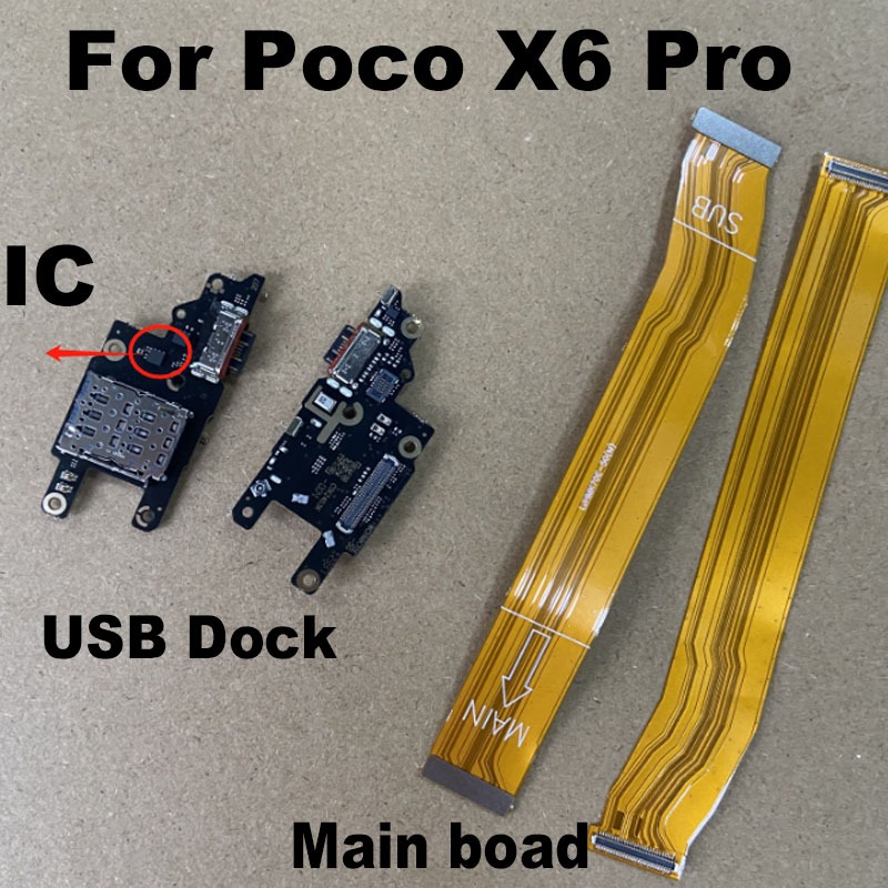 สําหรับ xiaomi Poco X6 Pro 5G USB Charger ชาร์จพอร์ต Dock Connector + หลักเมนบอร์ดเชื่อมต่อ LCD Ribbon Flex Cable Board เปลี่ยน