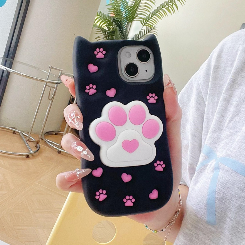 เคส iphone สําหรับ 15 Pro Max 14 Pro Max 13 Pro Max 11 12 Pro Max TPU ซิลิโคนนุ่มหูแมวน่ารัก Cats Paw Bracket Case