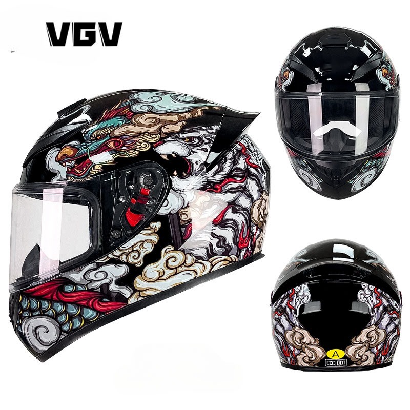 VGV หมวกกันน็อกรถจักรยานยนต์มีใบรับรอง DOT เต็มหน้าแฟชั่นสี่ฤดูกาลหมวกกันน็อกสากลชายและหญิงติดตั้งบล