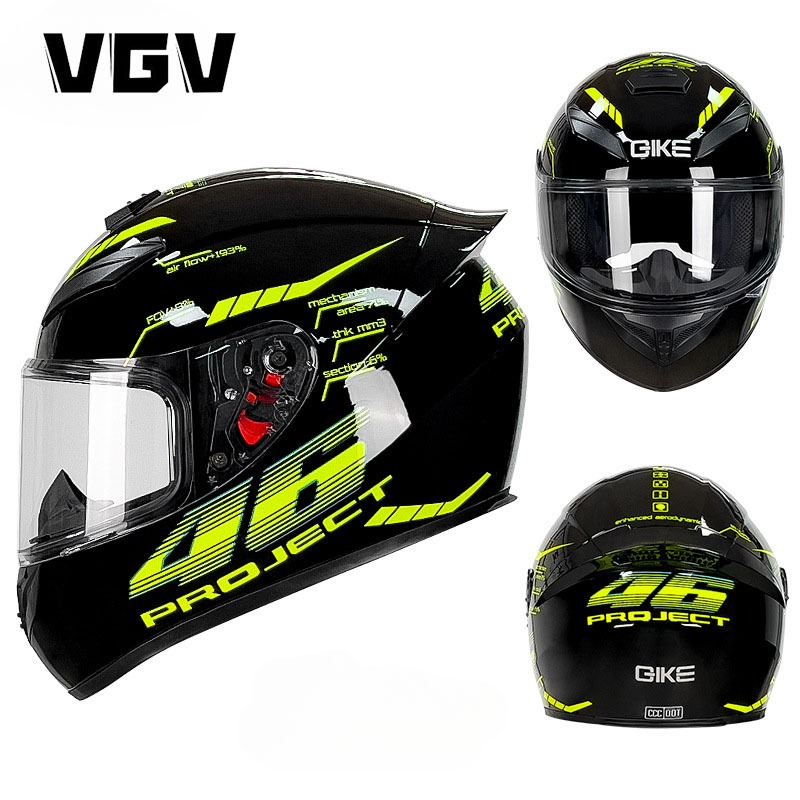 VGV หมวกกันน็อกรถจักรยานยนต์มีใบรับรอง DOT เต็มหน้าแฟชั่นสี่ฤดูกาลหมวกกันน็อกสากลชายและหญิงติดตั้งบล