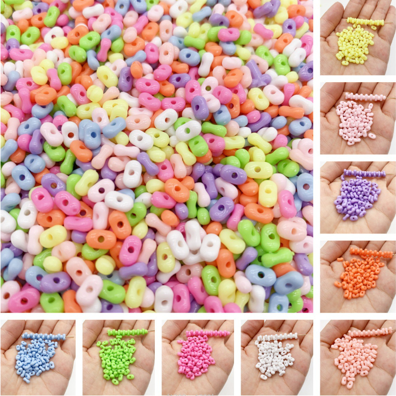 ลูกปัดข้าวอะคริลิค 5×8 มม. ลูกปัดถั่วลิสงสี ลูกปัดสเปเซอร์ อุปกรณ์ DIY 100 ชิ้น