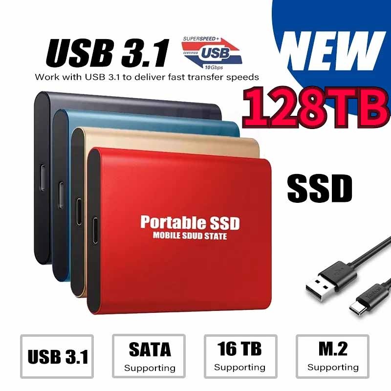 ใหม่แบบพกพา SSD 1TB 2TB 8TB 16TB 30TB 60TB 128TB ภายนอก Solid State Hard Drive Mass ความจุอุปกรณ์จัด