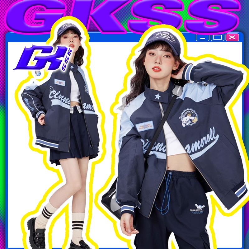 GKSSS เสื้อแจ็คเก็ตผู้ชายนางแบบคู่รักสุนัขอบเชยมอไซค์หล่อๆชุดเบสบอล
