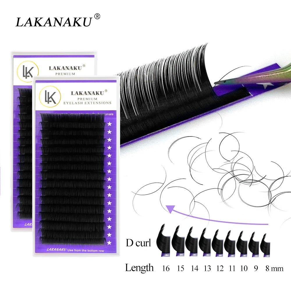 Lakanku 16Rows CD Curl Faux Mink Single Eyelash Extension 0.05 0.07 8-18 มม.ธรรมชาติพรีเมี่ยมส่วนบุคคล False Eye Lashes Extension