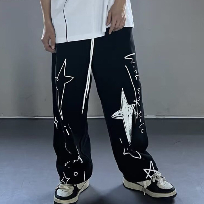 M-5XL กางเกงขายาวผู้ชาย พลัสขนาดอเมริกันฮิปฮอปคู่รักหลวมสบายๆกางเกงตรง กางเกงผู้ชาย