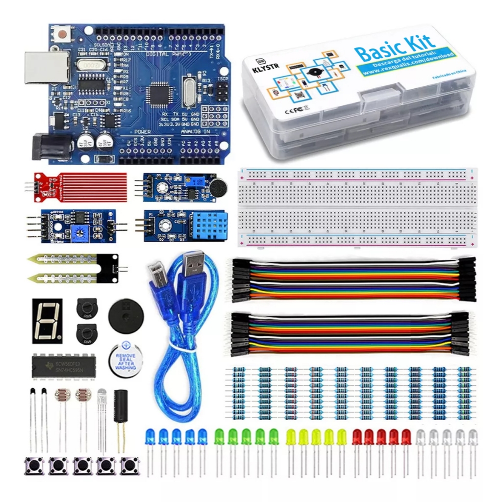 KLYSTR Basic Starter Kit สําหรับ Arduino Uno R3 พร้อมรหัสกวดวิชา Breadboard จัมเปอร์ลวด Led ไดโอดหลีกเลี่ยงอุปสรรคโมดูล