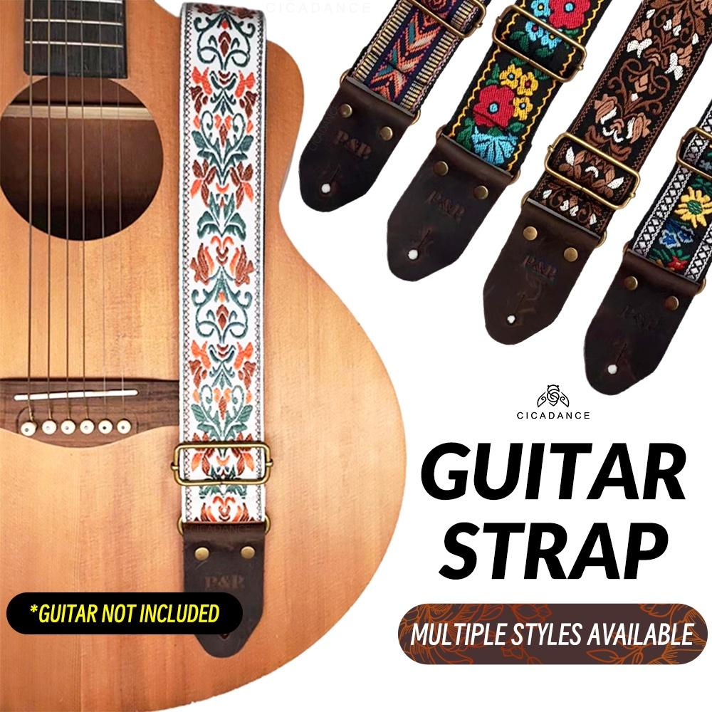 Guitar Strap สายสะพายกีต้าร์ไฟฟ้า ผ้าฝ้ายและหนัง PU ทันสมัย และสะดวกสบาย ทนต่อการสึกหรอ และยาวนาน เข้ากันได้กับกีต้าร์/กีต้าร์ไฟฟ้า/เบส