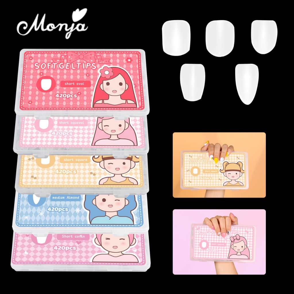 Monja เล็บปลอม pvc บางเฉียบไร้รอย ขุ่นไม่ต้องขัด ไม่แตกหักง่าย เหลี่ยมยาว บัลเล่ต์ เหลี่ยม กล่องละ