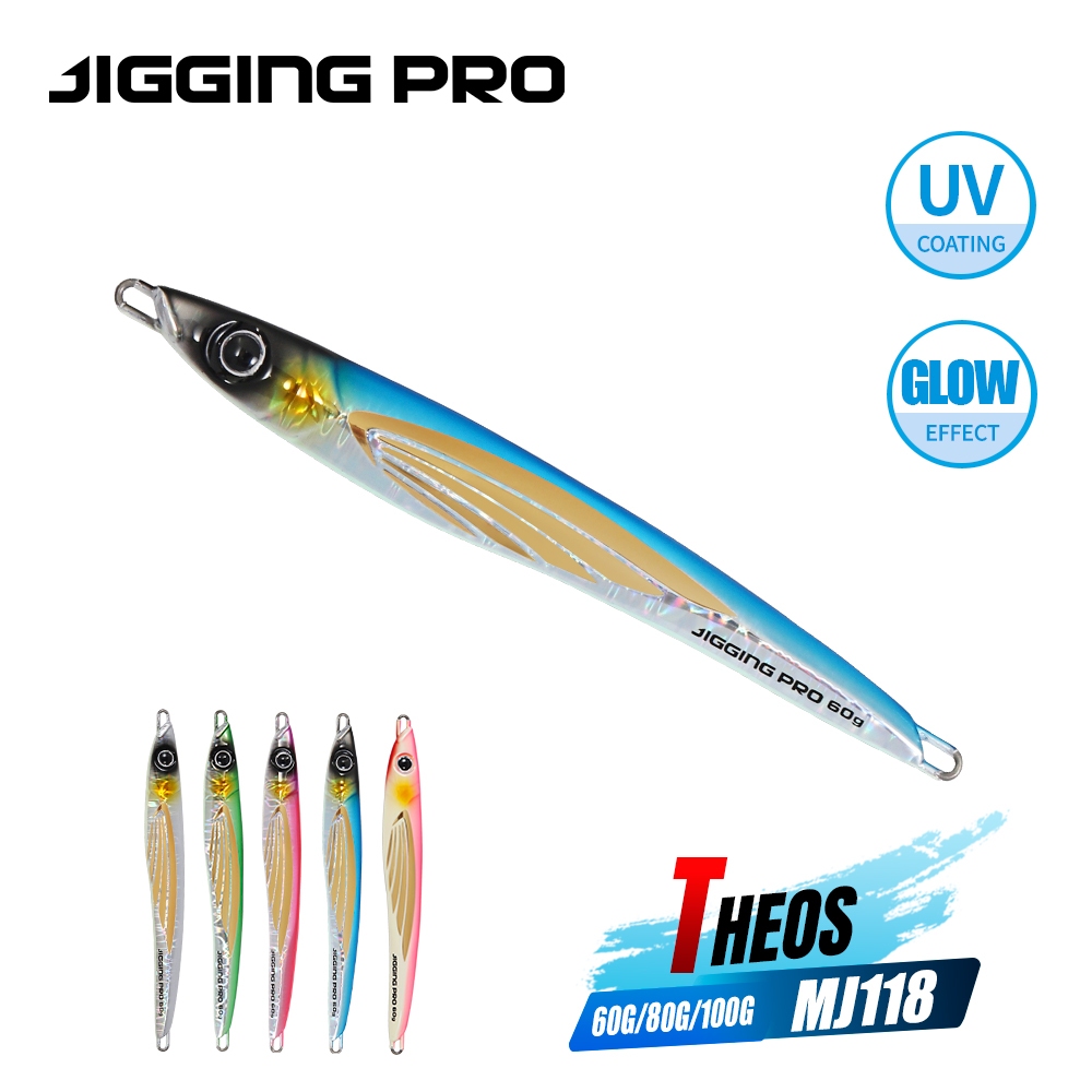 JIGGINGPRO โลหะ Jig 60g 80g 100g THEOS ตกปลาเหยื่อปลาทูน่า Amberjack Kingfish Shore Offshore Jigging Lure เหยื่อตกปลาน้ําเค็ม