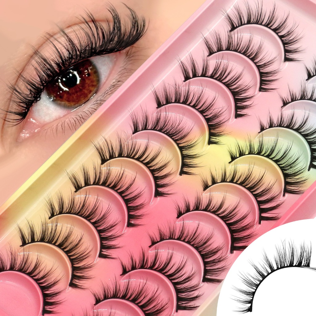 Groinneya 10 คู่มังงะ lashes Faux Mink Eyelashes Cat Eye Effect lashes ธรรมชาติขนตาปลอม Travel Essentials แต่งหน้า