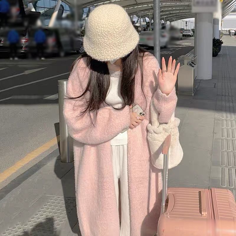เสื้อคาร์ดิแกนผู้หญิงคอวีแขนยาวหนาสีทึบฤดูใบไม้ร่วงฤดูหนาวเสื้อลําลองหลวม