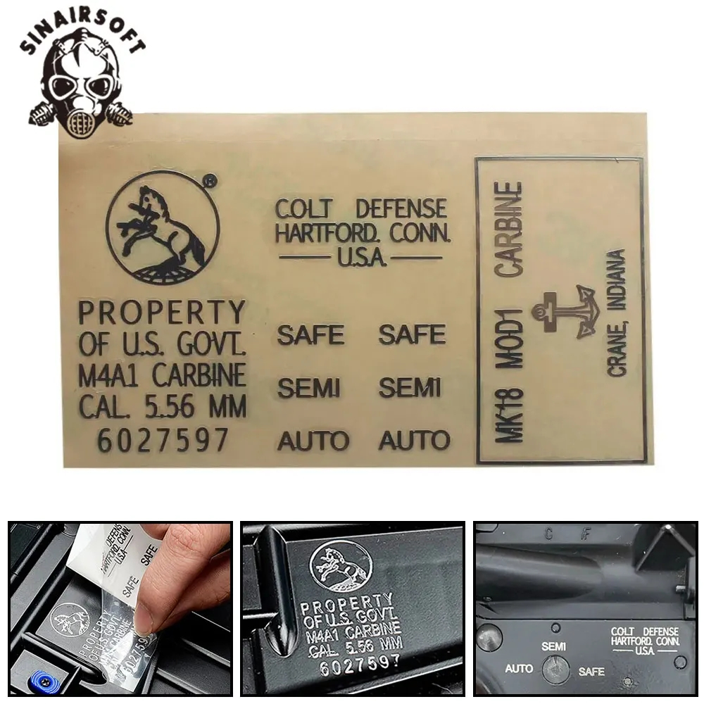 Sinairsoft 2 ชิ้น/เซ็ตยุทธวิธี DIY สติกเกอร์โลหะ MK18/M4 3D แกะสลักสติกเกอร์โลหะ Decals