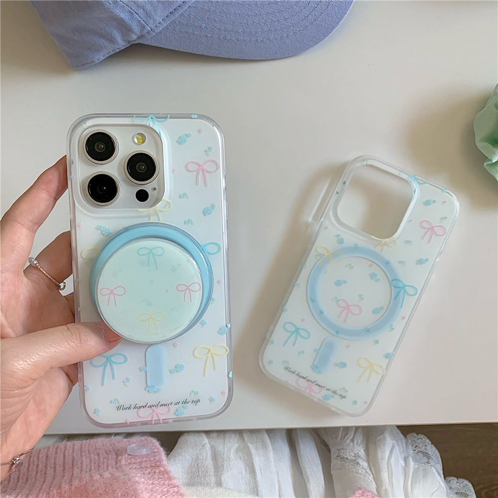 เคสโทรศัพท์เข้ากันได้สําหรับiphone 15promax 15 15pro 14 13 12 14promax 13/12Pro 13promax 14Pro 12promax Mintสีเขียวโบว์แม่เหล็กDouble-layer IMDฝาครอบพร้อมแหวนแม่เหล็กขาตั้ง Mint green bow magnetic IMD cover with magnetic ring stand