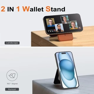 SMLF Magnetic Wallet Stand With Adjustable Angle แม ่ เหล ็ กกระเป ๋ าสตางค ์ ขาตั ้ งปรับมุมสําหรับ iPhone 16/15/14/13/12 Series Vegan หนัง Girp ขาตั ้ งโทรศัพท ์ ผู ้ ถือบัตร ID หน ้ าต ่ าง RFID การปิดกั ้ นสีดําสีน ้ ําตาลสีฟ ้ า