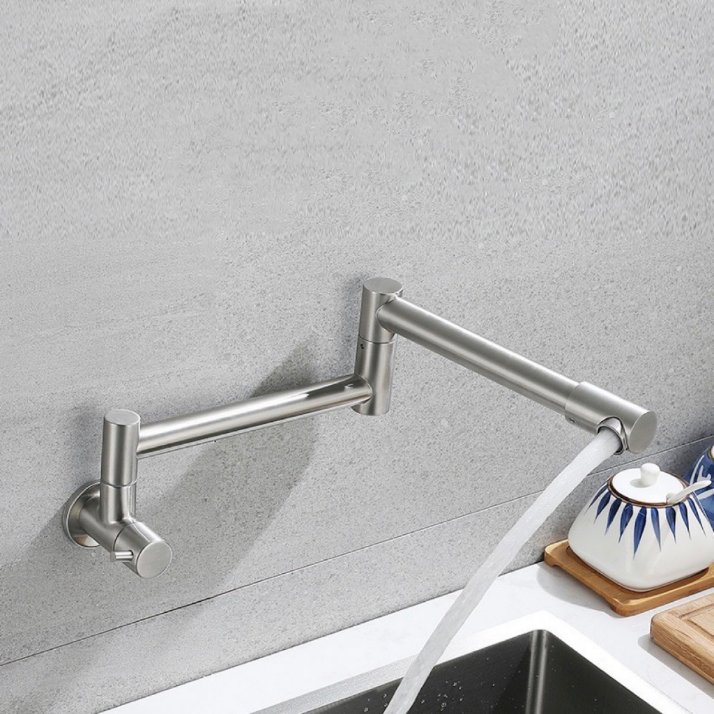 DDhome ห้องครัวติดผนังก๊อกน้ําพับสแตนเลสเดี่ยวเย็น 1/2 นิ้ว