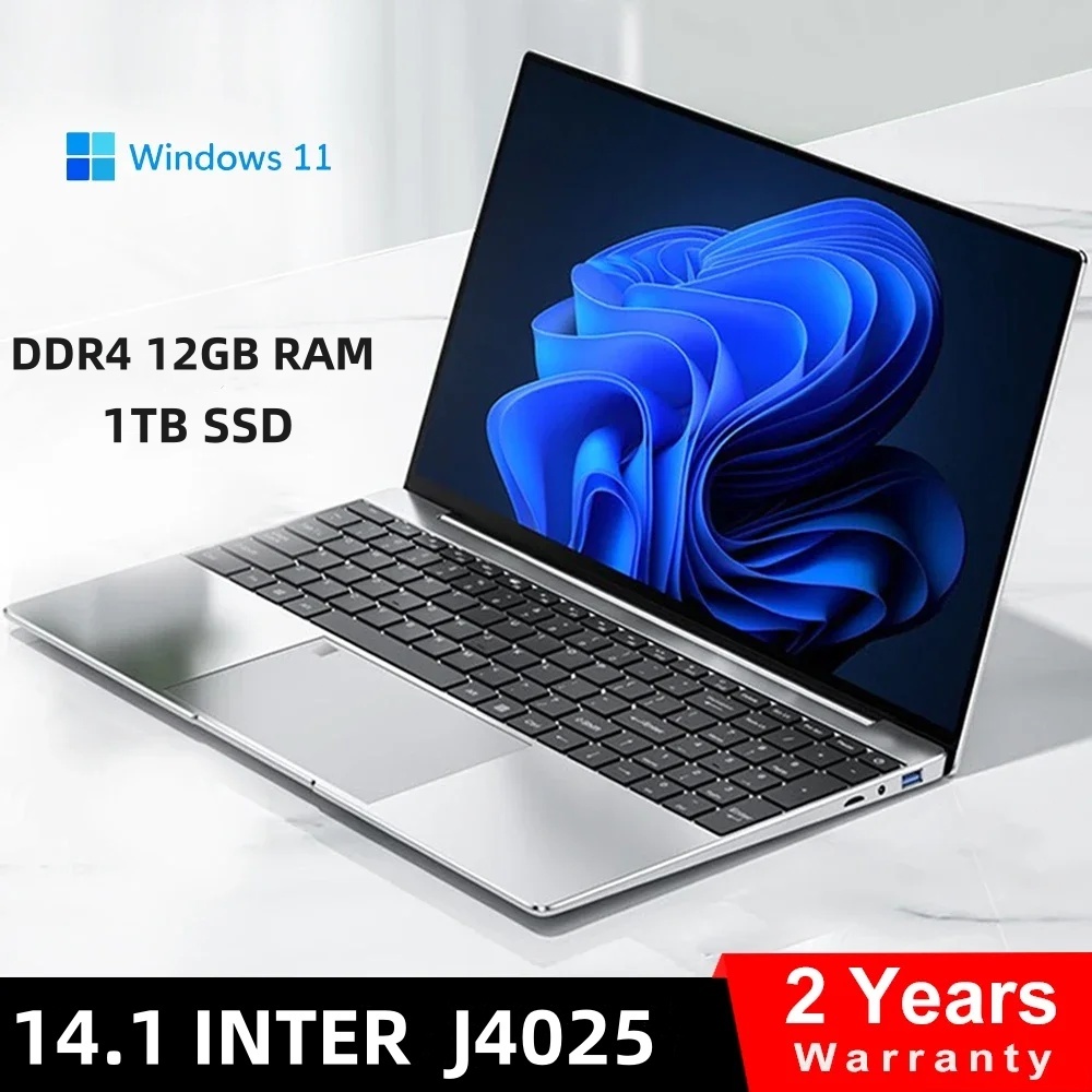 2025 รับประกันสามปี แล็ปท็อปใหม่พร้อมคอมพิวเตอร์ Windows 11 14.1 นิ้ว Intel Celeron J4025 12GB, DDR4