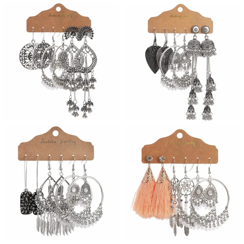 Boho ชาติพันธุ์เงินสีพู่ยาวชุดต่างหูผู้หญิงโลหะผสมบิ๊กรอบนกยูง Drop Retro ต่างหูอินเดีย Jumka เครื่องประดับ Femmes