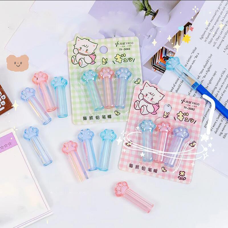 โปร่งใส Cat Paw ดินสอหมวก Kawaii ปากกาดินสอ Extender แบบพกพา Touch ปากกาฝาครอบป้องกันโรงเรียนเครื่องเขียนอุปกรณ์สํานักงาน