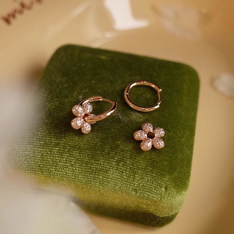 Susan Full Diamond ต่างหูดอกไม้หวาน High-End Niche วงกลม Classy All-Match