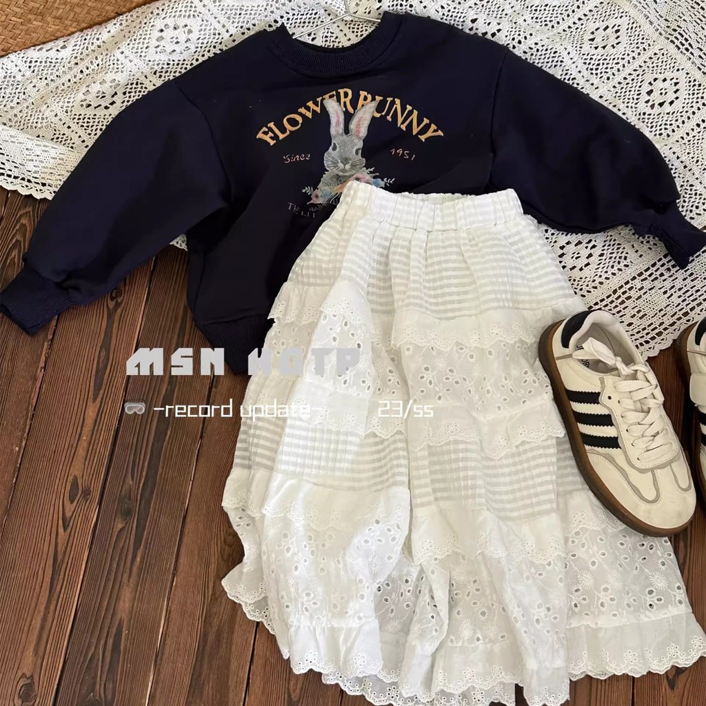 เสื้อผ้าเด็กเกาหลีสไตล์ใหม่สาวเด็กทารกแฟชั่นลูกไม้กระโปรงเค้กเสื้อยาว