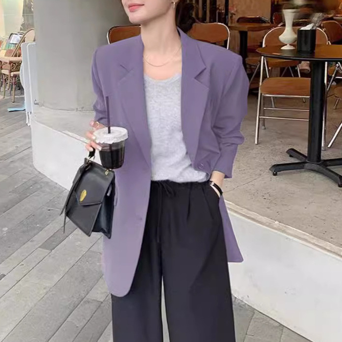 แจ็คเก็ตผู้หญิงสีม่วงผู้หญิงฤดูใบไม้ผลิและฤดูใบไม้ร่วงใหม่สูทลําลองหลวม, การออกแบบเกาหลีเฉพาะ