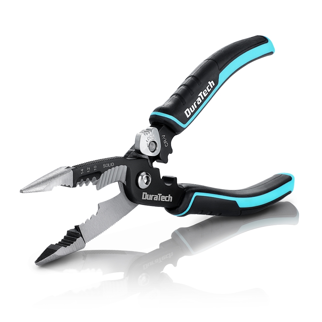 Duratech 5-in-1 Wire Stripper 8" Crimping Tool, Premium CR-V Construction, คีมจมูกเข็ม, คีมช่างไฟฟ้ามัลติฟังก์ชั่นสําหรับ Crimping, ตัด, ปอกสายไฟ, Clampin