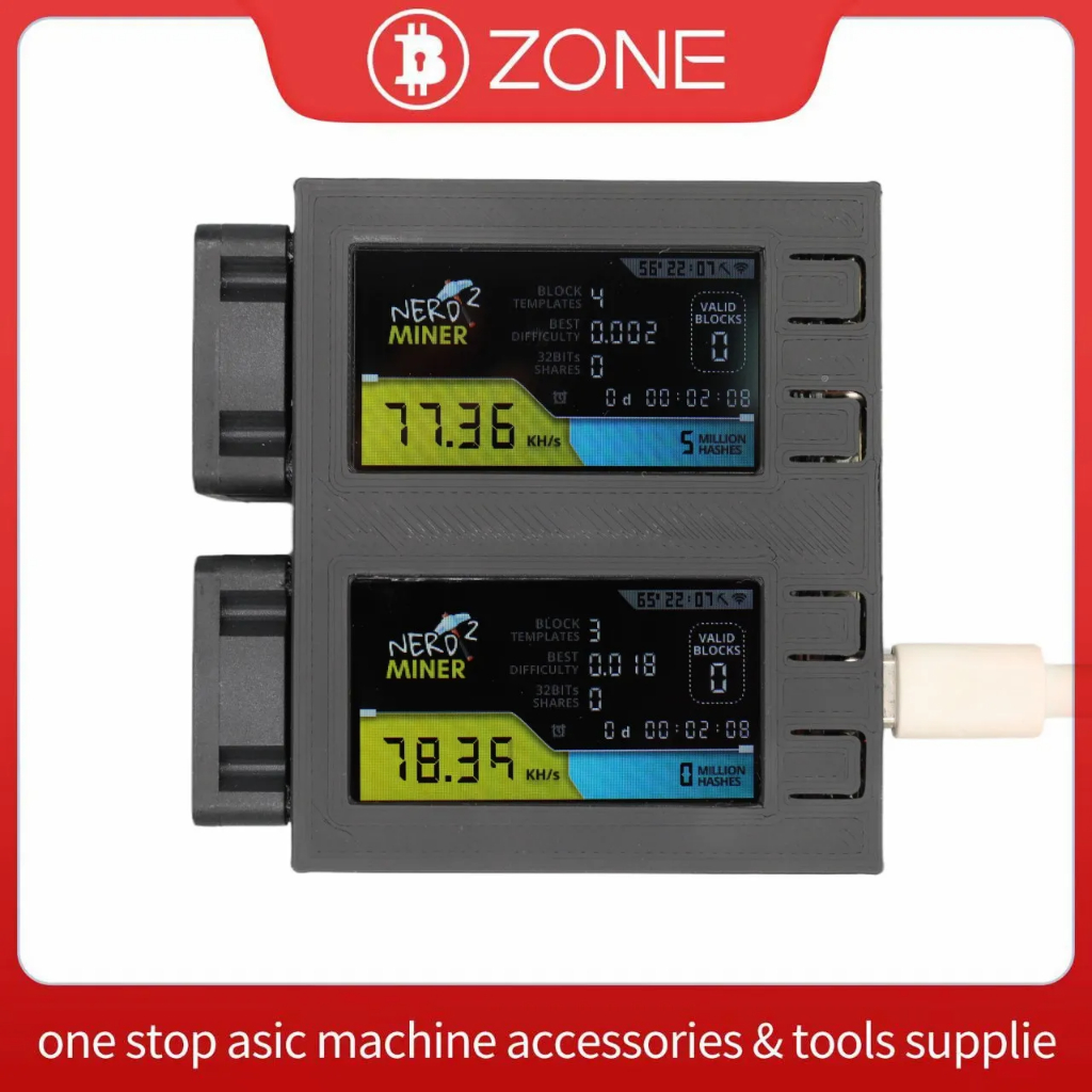 NerdMiner V2 Plus 78KH/S*2 หน้าจอคู่ S19mini BTC SHA256 Solo Lottery Miner Bitcoin Nerd Miner T-Disp