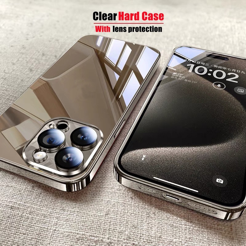 เคสใส แบบแข็ง สําหรับ iPhone 15 pro max 14 13 12 pro max 15 plus เคสใส พร้อมเลนส์ ป้องกัน กันกระแทก