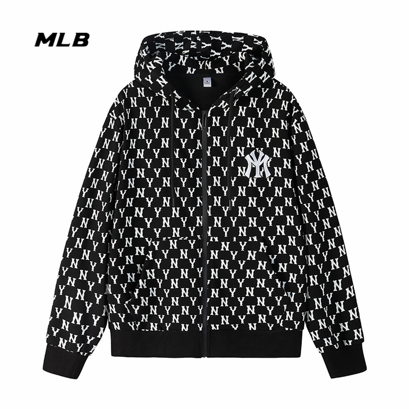 Mlb NY ของแท้ 100% เสื้อโค้ท มีฮู้ด ปักลายโลโก้ ทรงหลวม คุณภาพสูง สไตล์เกาหลี แฟชั่น สําหรับทุกเพศ