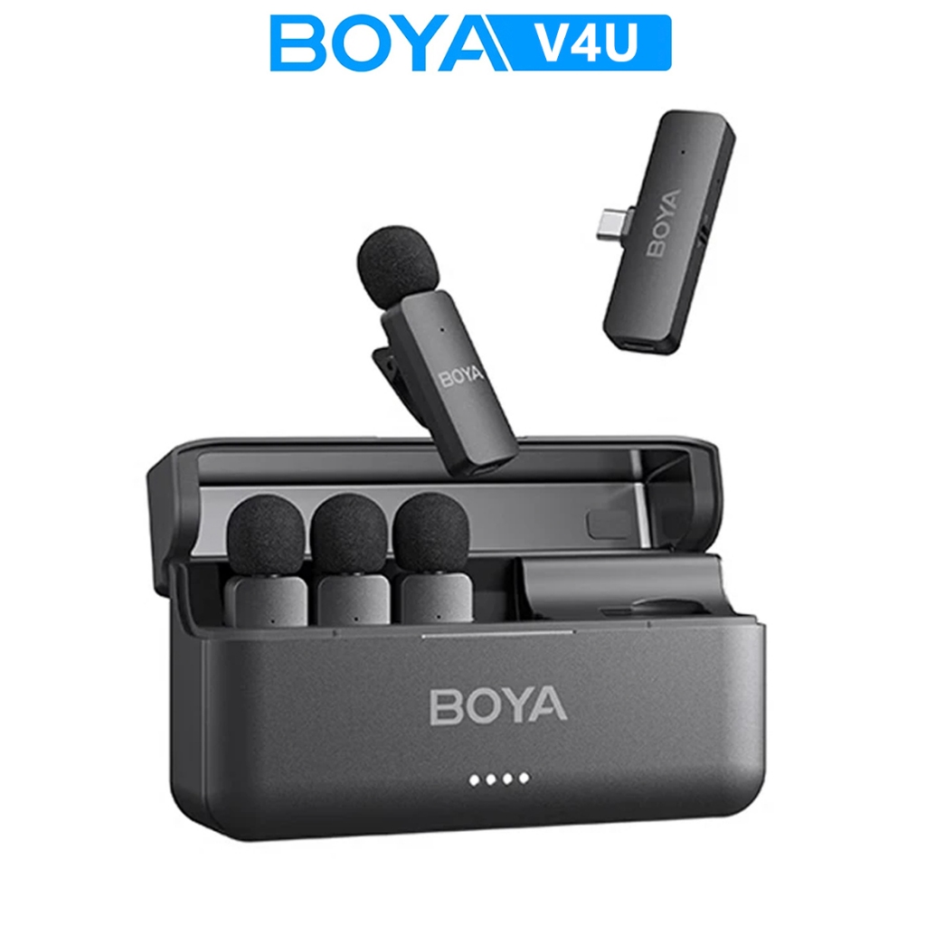 Boya BY-V4U 2.4GHz Four-Channel Wireless Lavalier Lapel ไมโครโฟนสําหรับ iPhone Android โทรศัพท์ PC Y