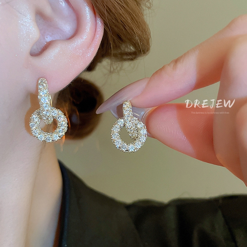 DREJEW ทอง 18k ชุบไฟฟ้า cross-border ใหม่รอบต่างหูเพทายเรียบง่ายทันสมัยออกแบบต่างหูหรูหรา high-end ต่างหู hypoallergenic
