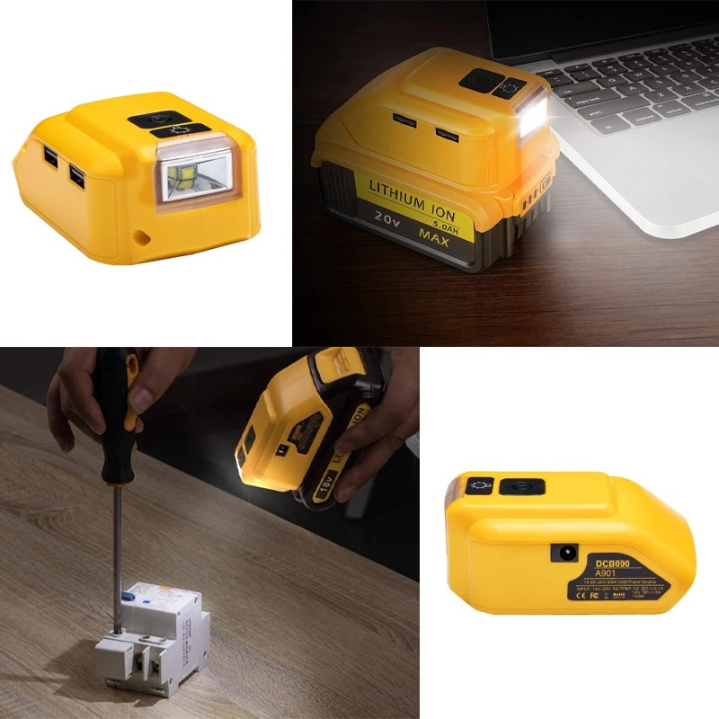 Power Source Converter อะแดปเตอร์แบตเตอรี่สําหรับ Dewalt 18V 20V Max Li-ion แบตเตอรี่ Dual USB Type-C DC LED ทํางาน