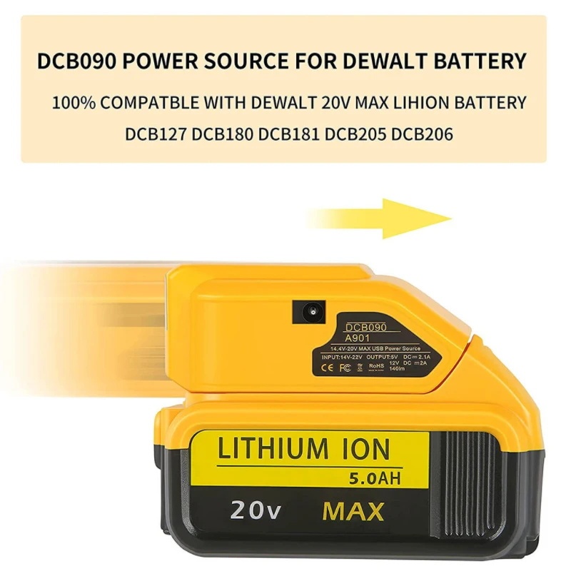 Power Source Converter อะแดปเตอร์แบตเตอรี่สําหรับ Dewalt 18V 20V Max Li-ion แบตเตอรี่ Dual USB Type-C DC LED ทํางาน