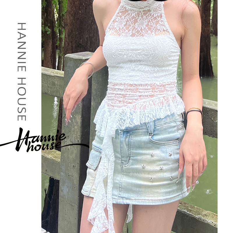 Hannie House- ผู ้ หญิงเปลือยดูผ ่ านฤดูร ้ อนไม ่ สม ่ ําเสมอลูกไม ้ Sheer Halter Top
