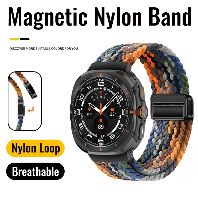 แม่เหล็กยืดสายรัดถักไนลอนสําหรับ Samsung Galaxy Watch 8 Ultra 2025 Watchband Breathable ทอสายไนลอนสําหรับ Samsung Galaxy 8 คลาสสิกสําหรับ Galaxy Watch 7 44 มม.40 มม.6 Pro