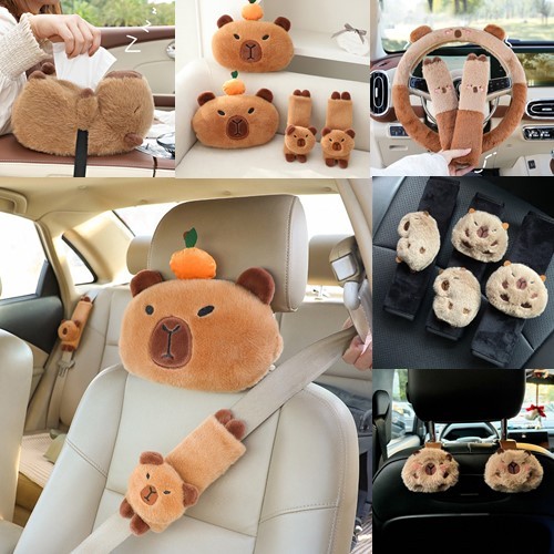 WOW รถ Headrest คอ Capybara Plush ไหล่ป้องกันน่ารักกล่องกระดาษทิชชูตกแต่งรถอุปกรณ์ Plushie ของขวัญ TH