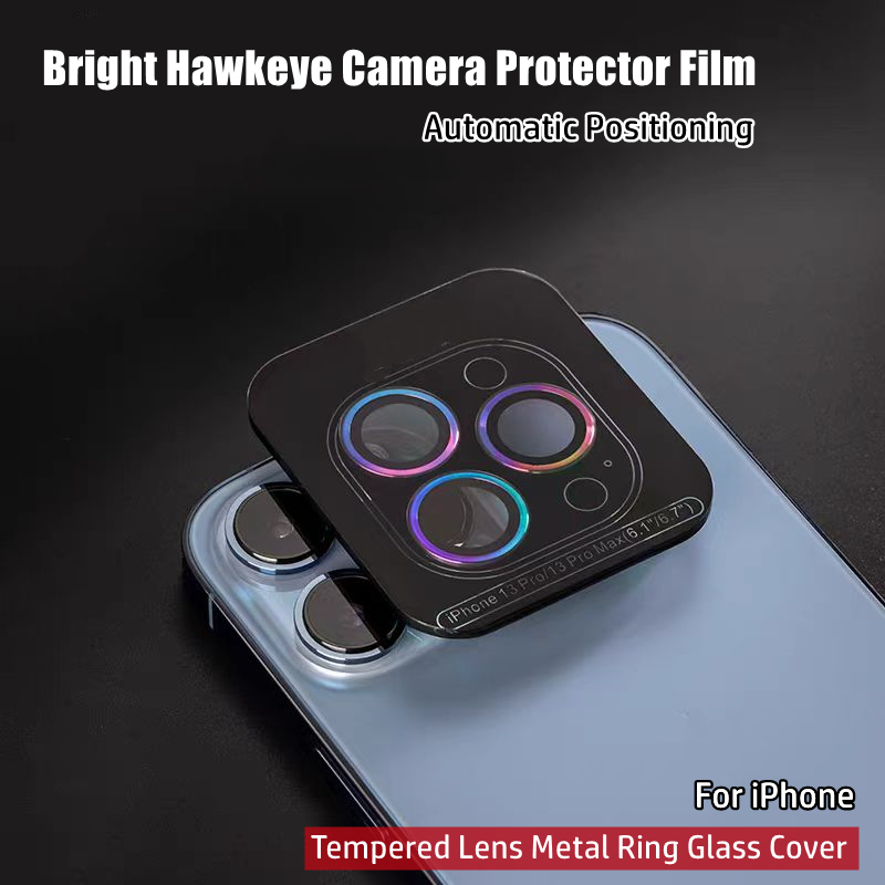 Bright Hawkeye กล้องเลนส์ป้องกันฟิล์ม Iphone 16 15 14 13 12 11 Pro Max Mini 15 Plus ตําแหน่งอัตโนมัติเลนส์นิรภัยแหวนโลหะฝาครอบกระจก