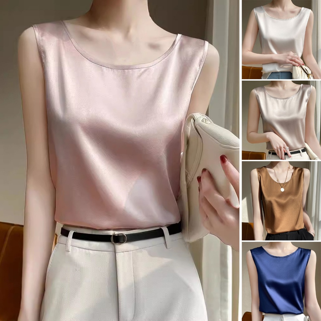 Rantini Regular Fit เสื้อยืดผู้หญิง Soft Stretched Camisole Stylish Satin Tank Tops สําหรับผู้หญิง Perfect สําหรับ Clubs สวมใส่ทุกวัน