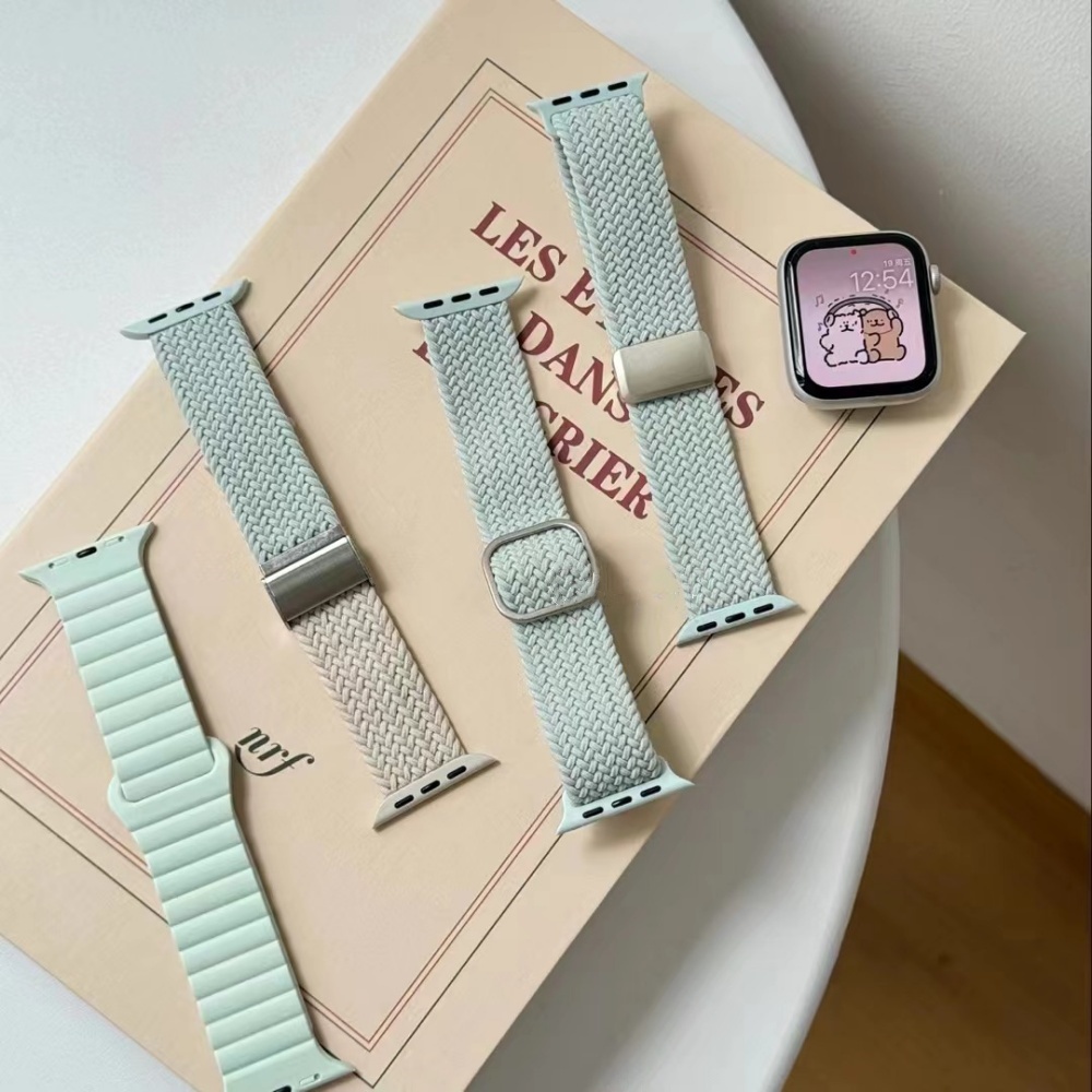 ฤดูร้อน Mint สีเขียว Series สายนาฬิกาสําหรับ Apple Watch S9/8/7/6/5/4/3/2/1 SE2 ULTRA แม่เหล็กซิลิโคนไนลอนสร้อยข้อมือสําหรับ iWatch 49 มม.45 มม.44 มม.42 มม.41 มม.40 มม.38 มม.