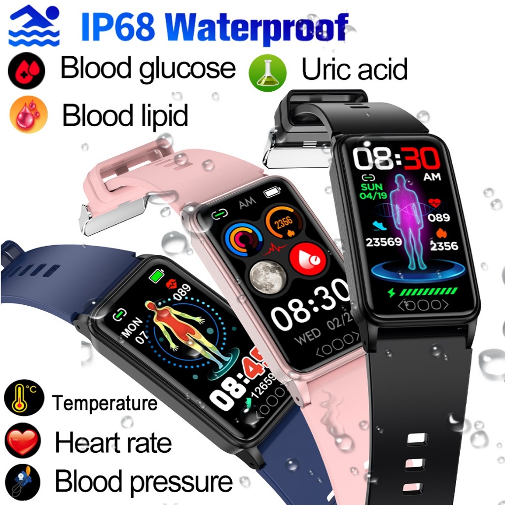 สมาร์ทวอท์ชเลือด Lipid Uric Acid Blood Glucose Monitoring Smartwatch สําหรับผู้ชายผู้หญิงสร้อยข้อมือ
