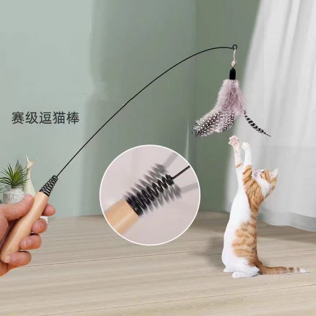 Cfa ระดับไม ้ จับฤดูใบไม ้ ผลิแมว teaser stick feather bell ถอดเปลี ่ ยนหัวทนทานและรอยขีดข ่ วนทนแมวของเล ่ นอุปกรณ ์ สัตว ์ เลี ้ ยงขายส ่ ง
