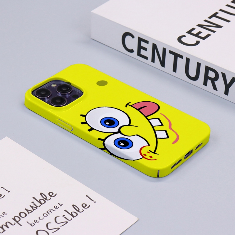 Spongebob Squarepants สําหรับ IPhone 15 14 13 12 11 Pro Max X XR Xs Max 8 7 6s Plus SE 2020 ฟิล์มหลุมขนาดใหญ่รวมทุกอย่างป้องกันกรณีกล้องฝาครอบป้องกันเคสโทรศัพท์