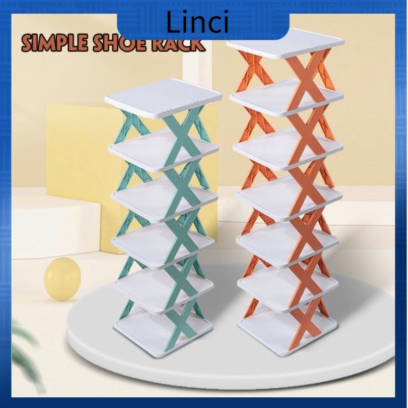 Linci ชั้นวางรองเท้า รูปตัวX ตู้เก็บ ขอบพลาสติก อเนกประสงค์ Shoe Rack