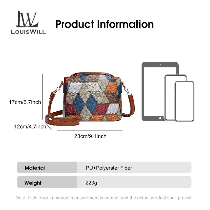Louiswill ผู้หญิงs แฟชั่นสไตล์โบฮีเมียน Splicing Contrast Design สามชั้นขนาดใหญ่ความจุกระเป๋าหนัง PU นุ่ม Retro การพิมพ์ Messenger กระเป๋าสําหรับผู้หญิงแม่