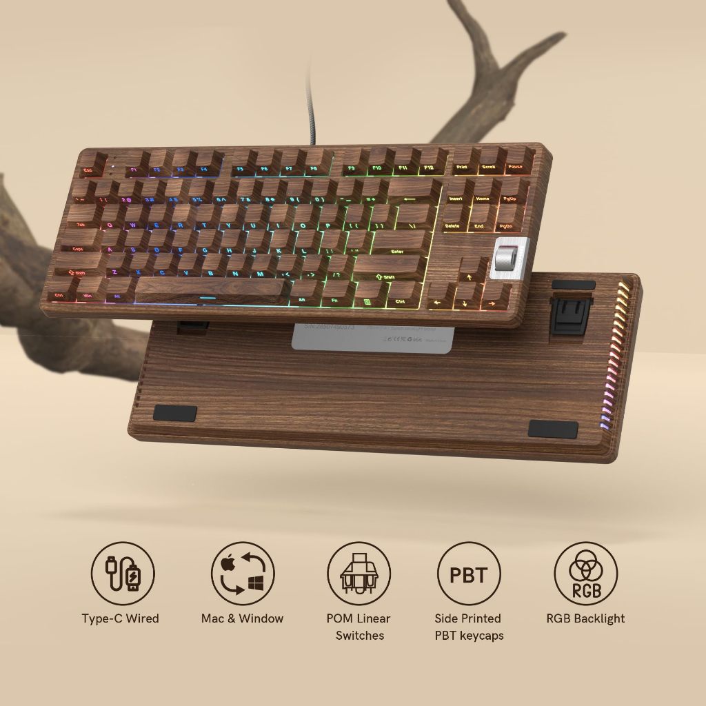Voier F87 คีย์บอร์ดเกมกลแบบมีสาย, คีย์บอร์ดตั้งโปรแกรมได้เรืองแสงพิมพ์ลายด้านข้าง 75% พร้อมสวิตช์สีขาวแบบที่ตั้งไว้ล่วงหน้าสําหรับพีซี