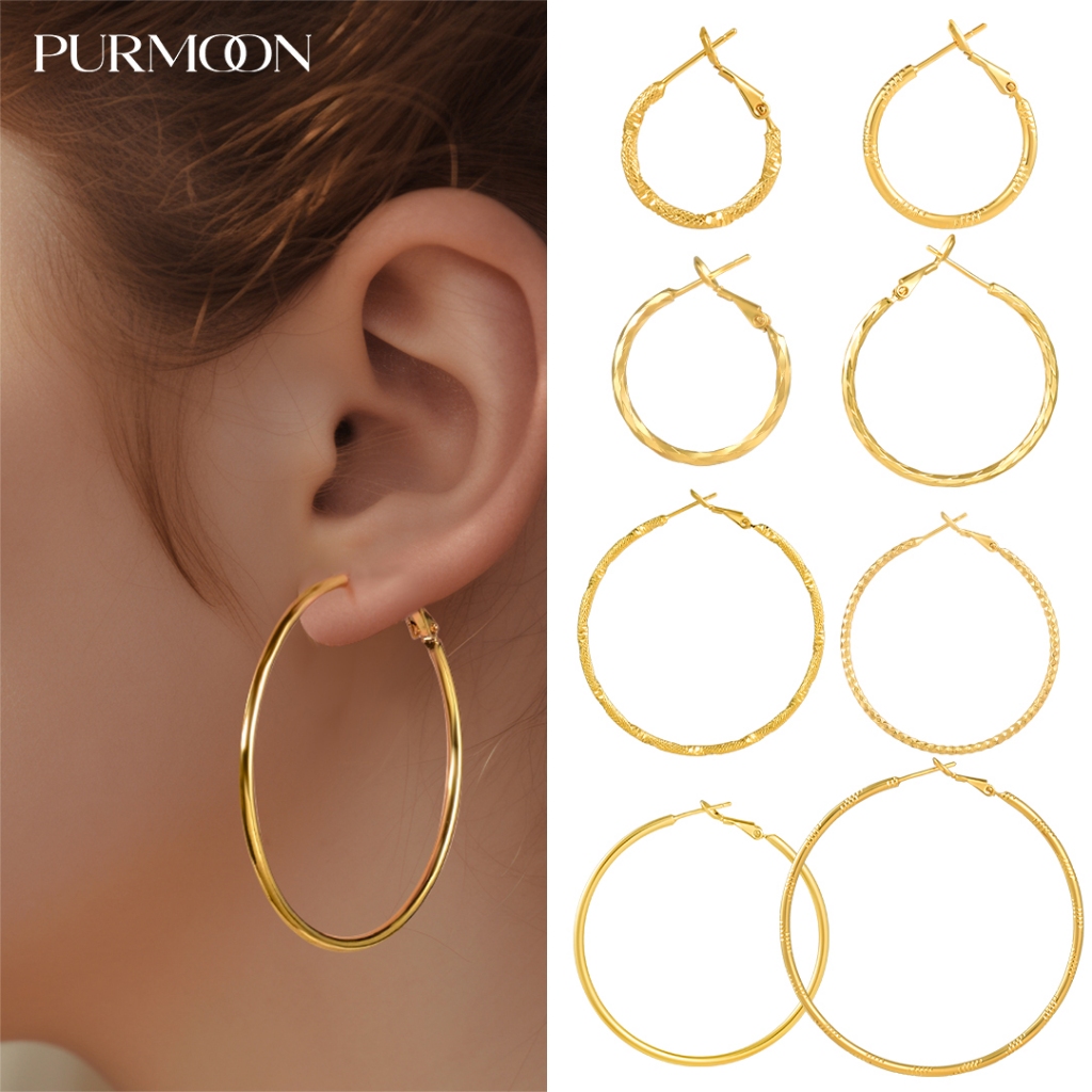 Purmoon Hoop ต่างหูผู้หญิงคุณภาพสูงต่างหูคอลเลกชันต่างหูสําหรับสาว Vintage Elegant ของขวัญสําหรับหญิงของเธอ Casual Elegant ชาติพันธุ์ Retro Baroqu เคลือบโลหะ E40 E57
