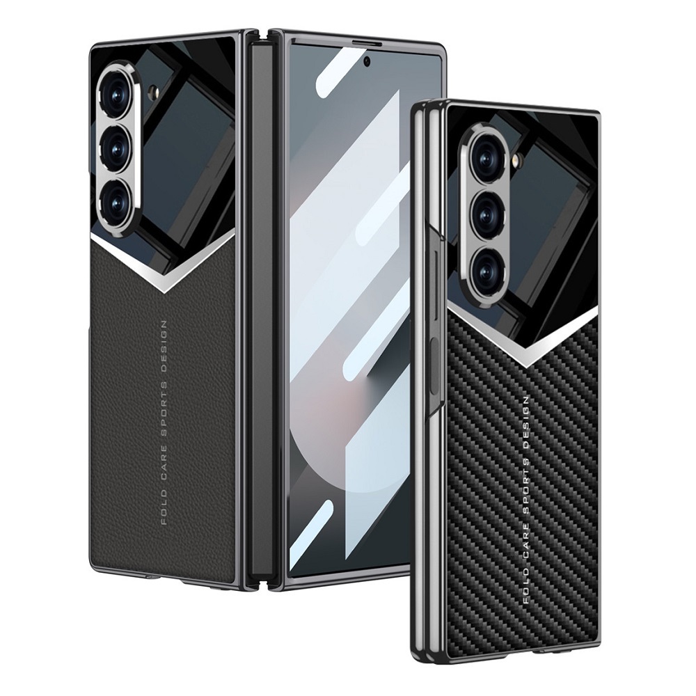 [5 สี] Samsung Galaxy Z Fold 6 5G Fold5 Fold4 Stylish Luxury Jazz Style Ultra-Thin Electroplated PU Leather Phone Case, Z Fold6 All Inclusive Anti-Scratch Protect Cover